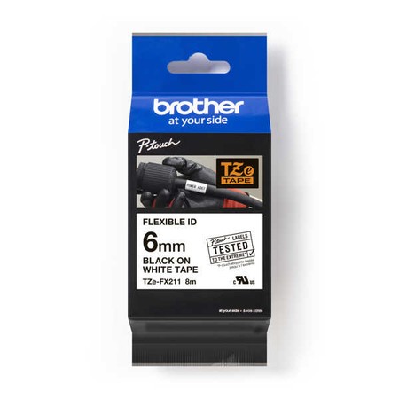 Páska Brother TZE-FX211 biela/čierny tlač, 6 mm, flexibilná