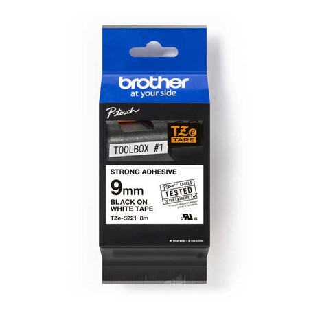 Páska Brother TZE-S221 biela/čierny tlač, 9 mm, silné lepidlo