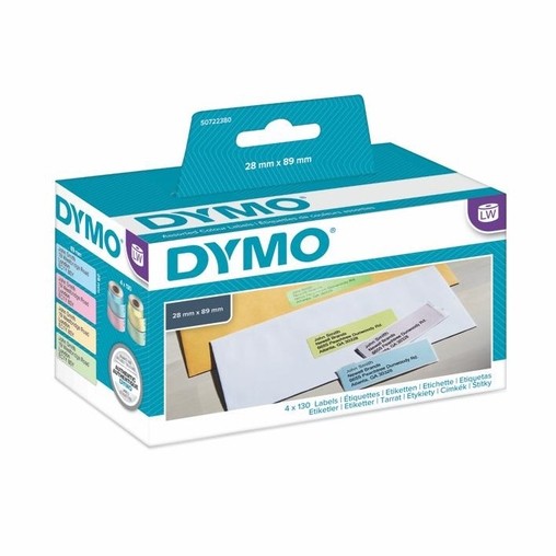 Papierové štítky Dymo S0722380, 89x28 mm, mix farieb, 4x130 ks