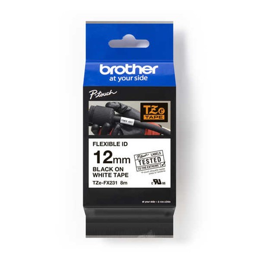 Páska Brother TZE-FX231 biela/čierny tlač, 12 mm, flexibilná 