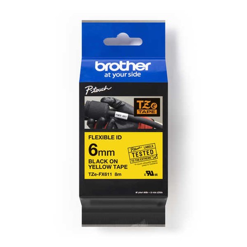 Páska Brother TZE-FX611 žltá/čierny tlač, 6 mm, flexibilná 
