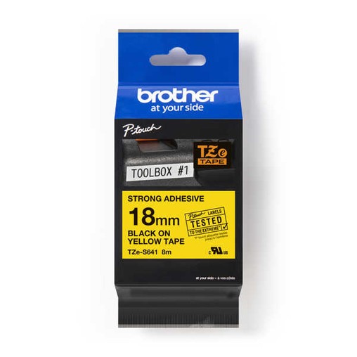 Páska Brother TZE-S641 žltá/čierny tlač, 18 mm, silné lepidlo